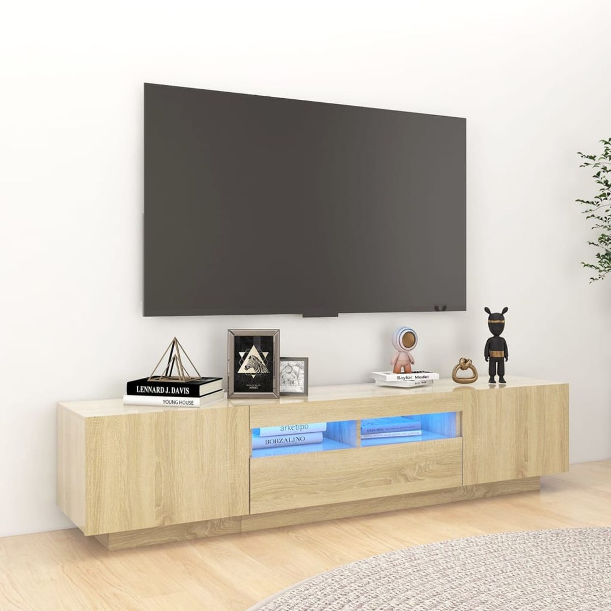 TU MESITA - Mueble de TV Jack con luces LED color Duna TU MESITA 3 puertas