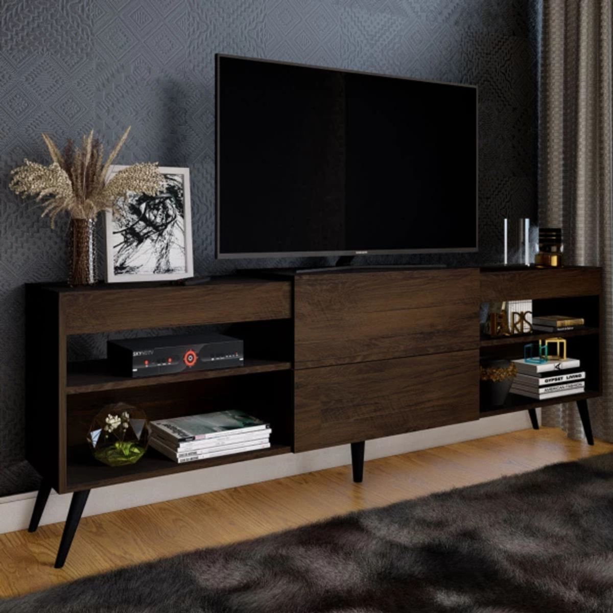 TU MESITA - Mesa de TV Moderna Aurora color Marrón 1 puerta 1 cajón TU MESITA