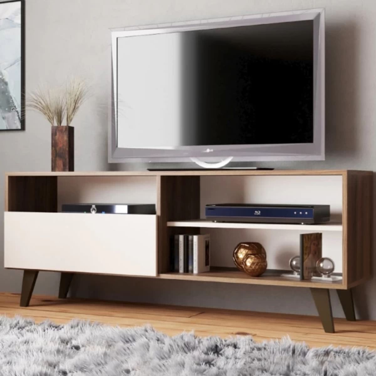 TU MESITA - Mesa Estante para TV Carvallo color MarrónBlanco 1 puerta TU MESITA