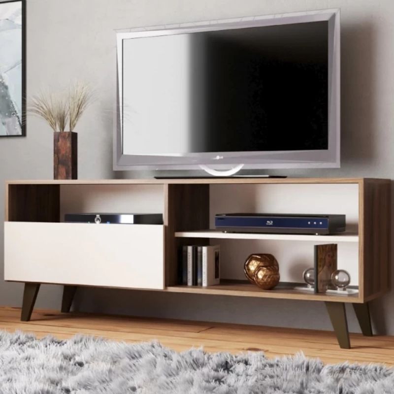 TU MESITA - Mesa Estante para TV Carvallo color MarrónBlanco 1 puerta TU MESITA
