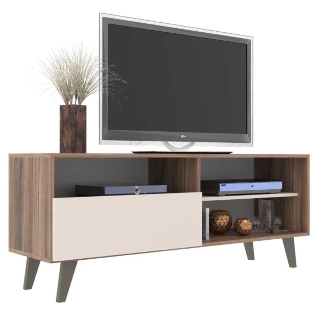 TU MESITA - Mesa Estante para TV Carvallo color MarrónBlanco 1 puerta TU MESITA