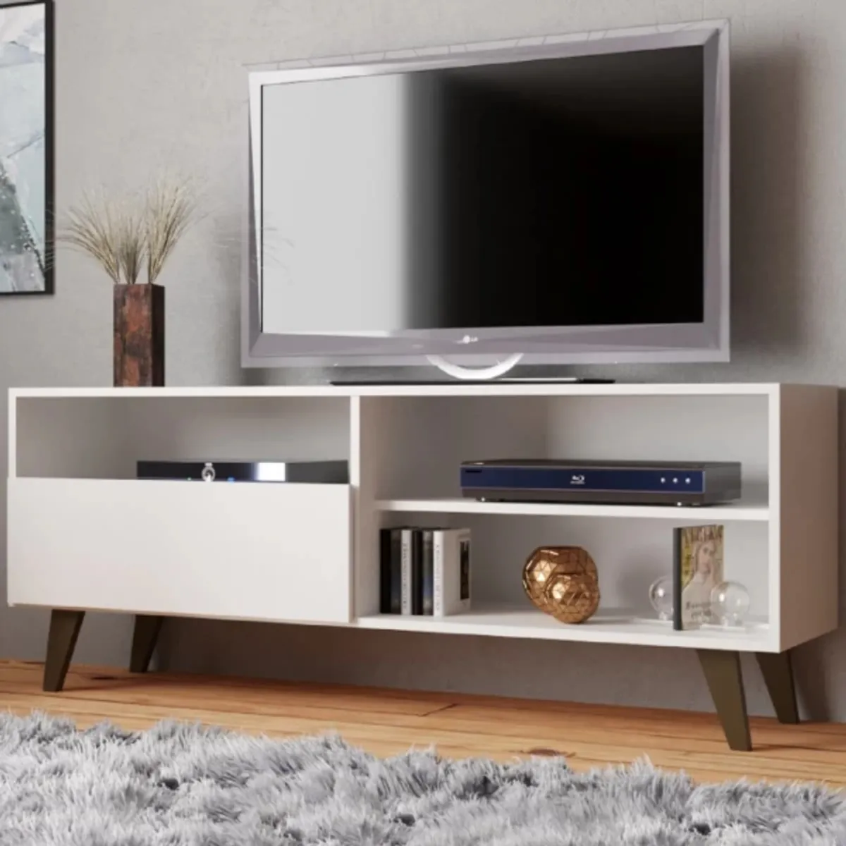 TU MESITA - Mesa Estante para TV Carvallo color Blanco 1 puerta TU MESITA