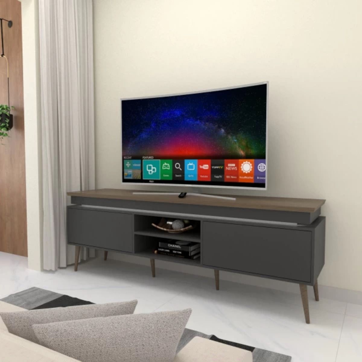 TU MESITA - Mesa de TV Moderna Valteri con luces LED color Gris oscuro TU MESITA