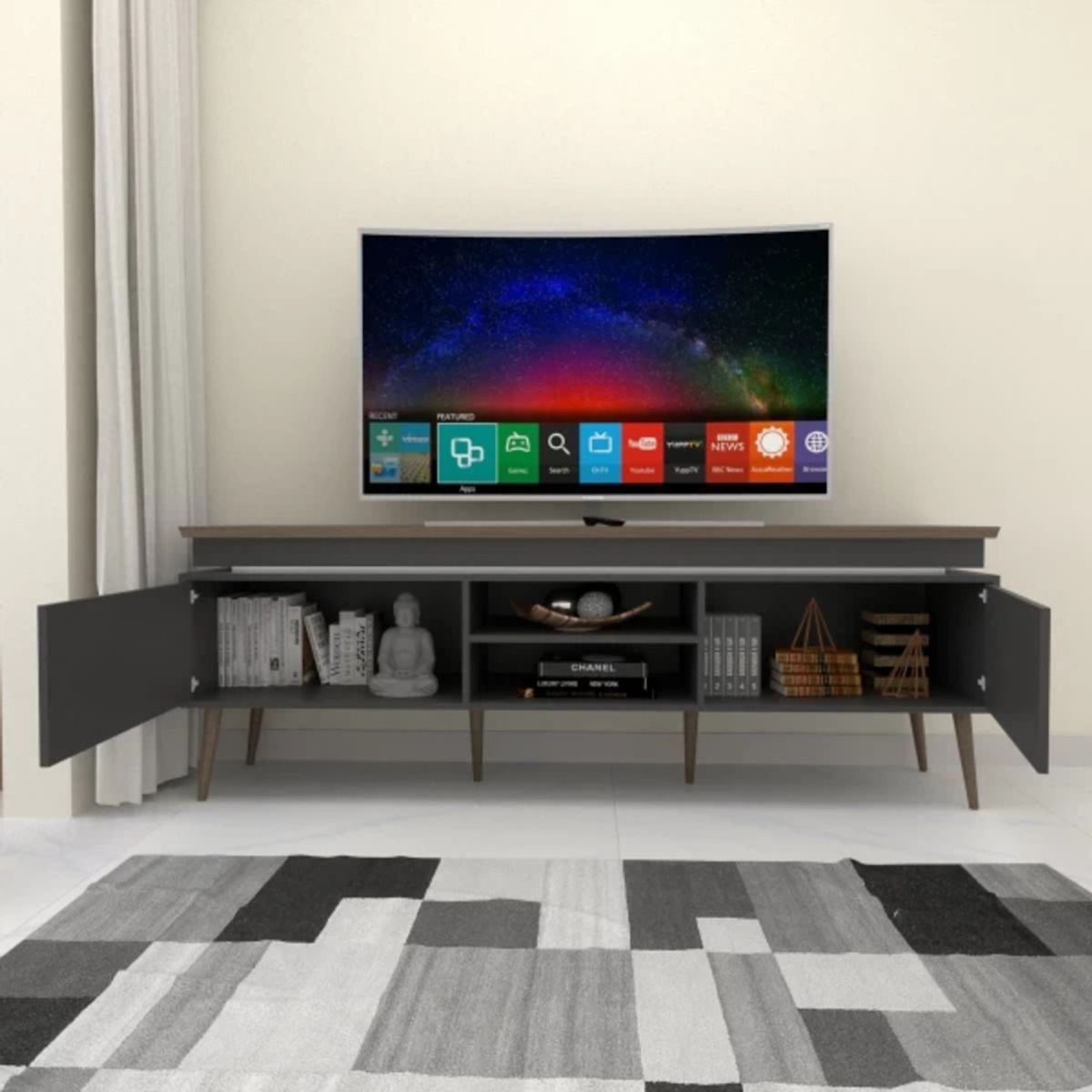 TU MESITA - Mesa de TV Moderna Valteri con luces LED color Gris oscuro TU MESITA