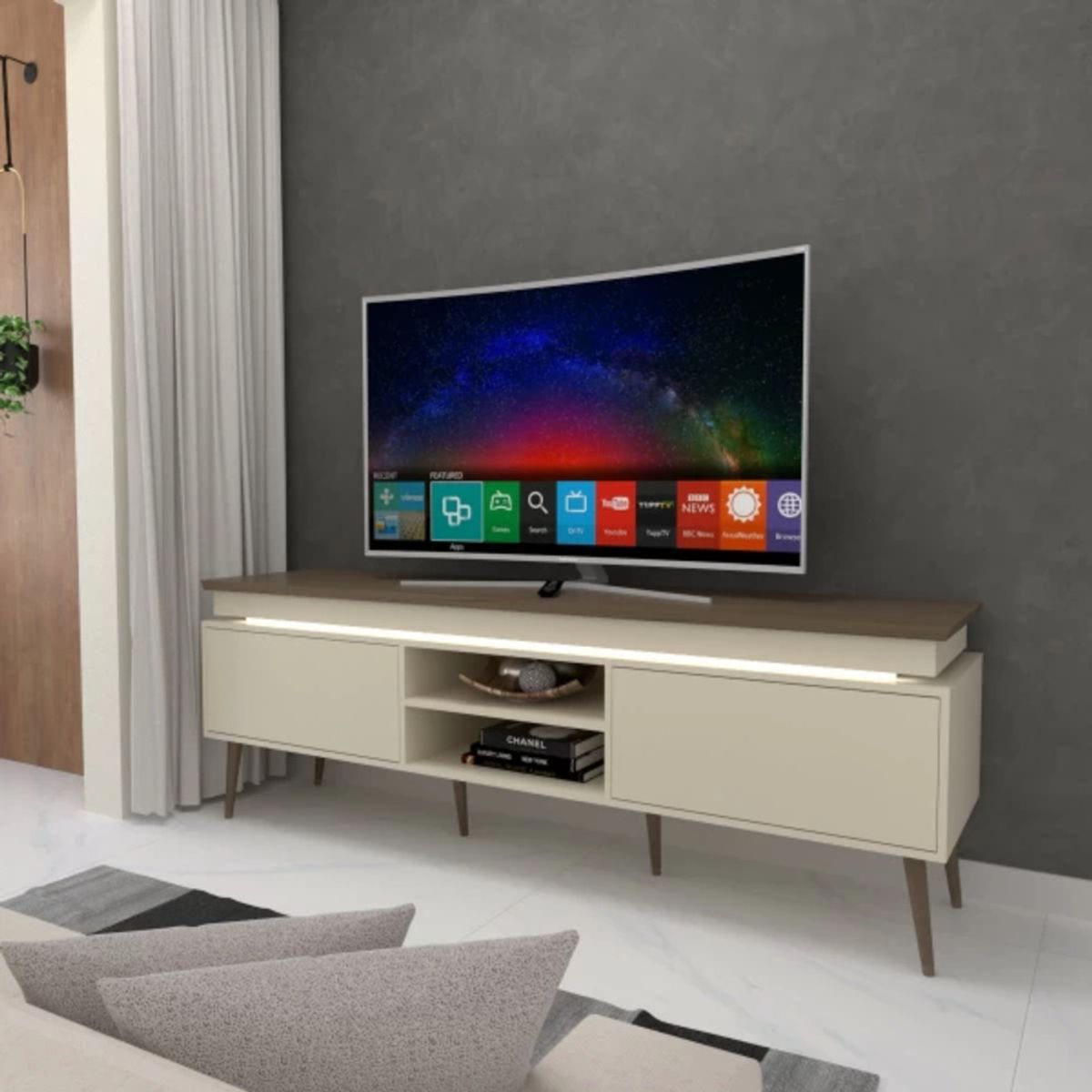 TU MESITA - Mesa de TV Moderna Valteri con luces LED color BlancoMarrón TU MESITA