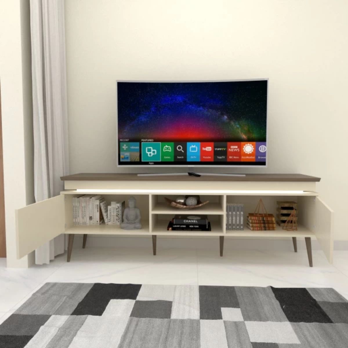 TU MESITA - Mesa de TV Moderna Valteri con luces LED color BlancoMarrón TU MESITA