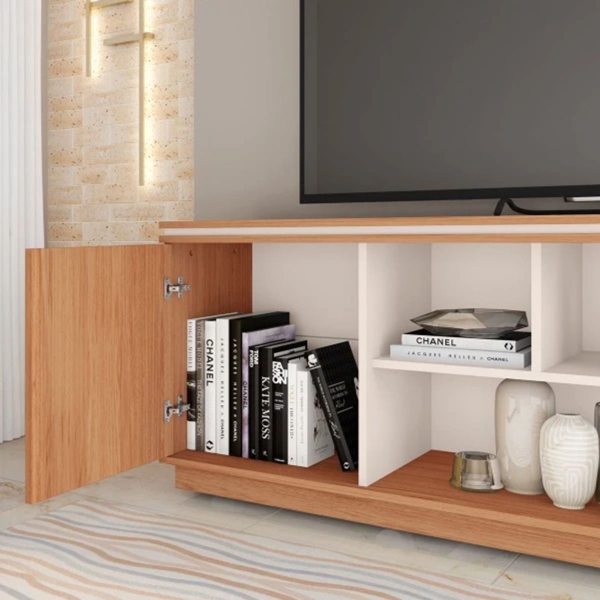 TU MESITA - Mesa Moderna de TV Lamas color HayaBlanco 2 puertas TU MESITA