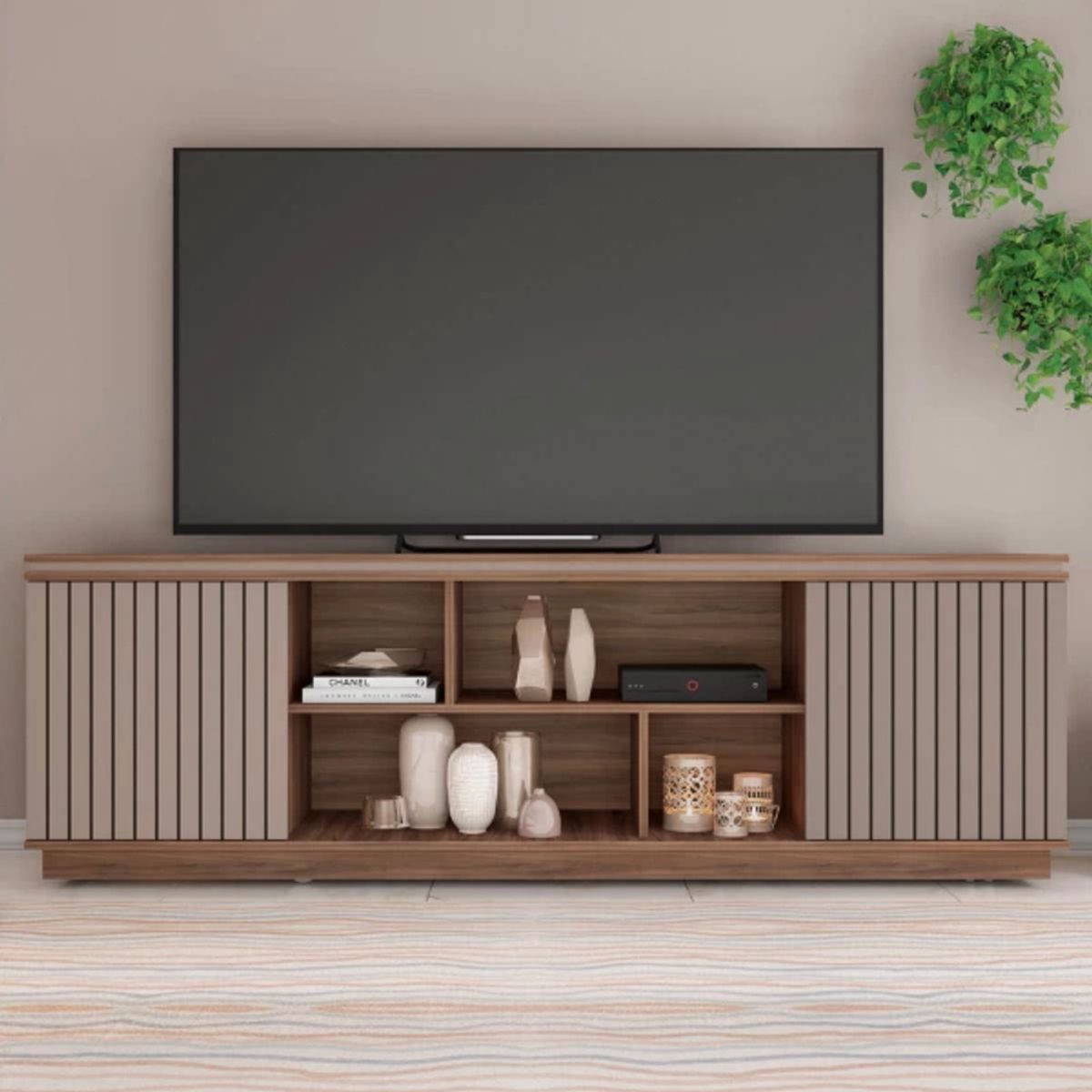 TU MESITA - Mesa Moderna de TV Lamas color GrisMarrón 2 puertas TU MESITA