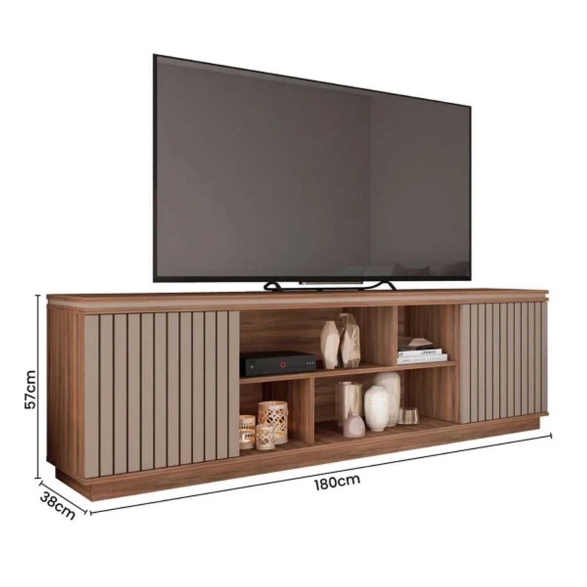 TU MESITA - Mesa Moderna de TV Lamas color GrisMarrón 2 puertas TU MESITA