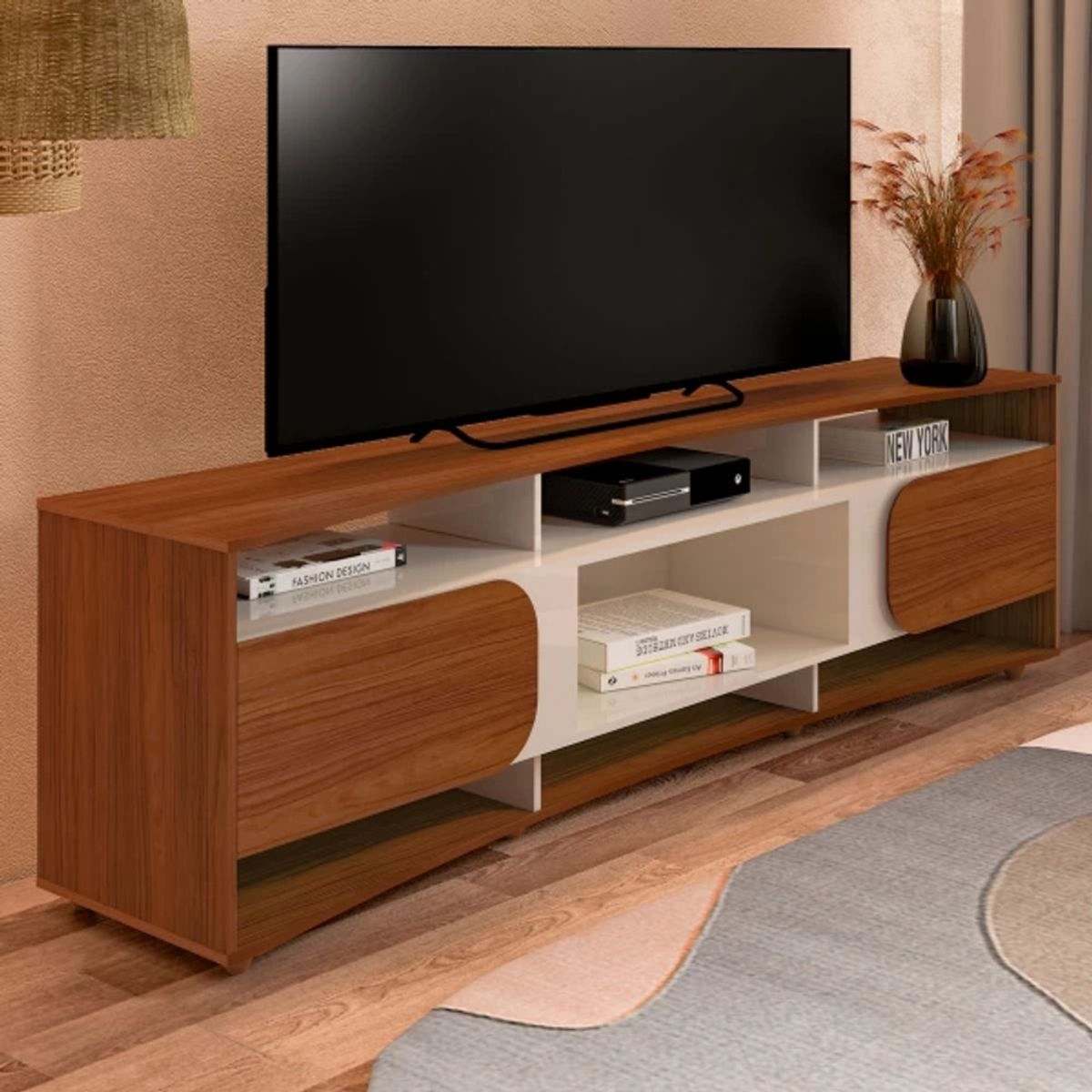 TU MESITA - Mesa Moderna de TV Maverik color MarrónBlanco 2 puertas TU MESITA