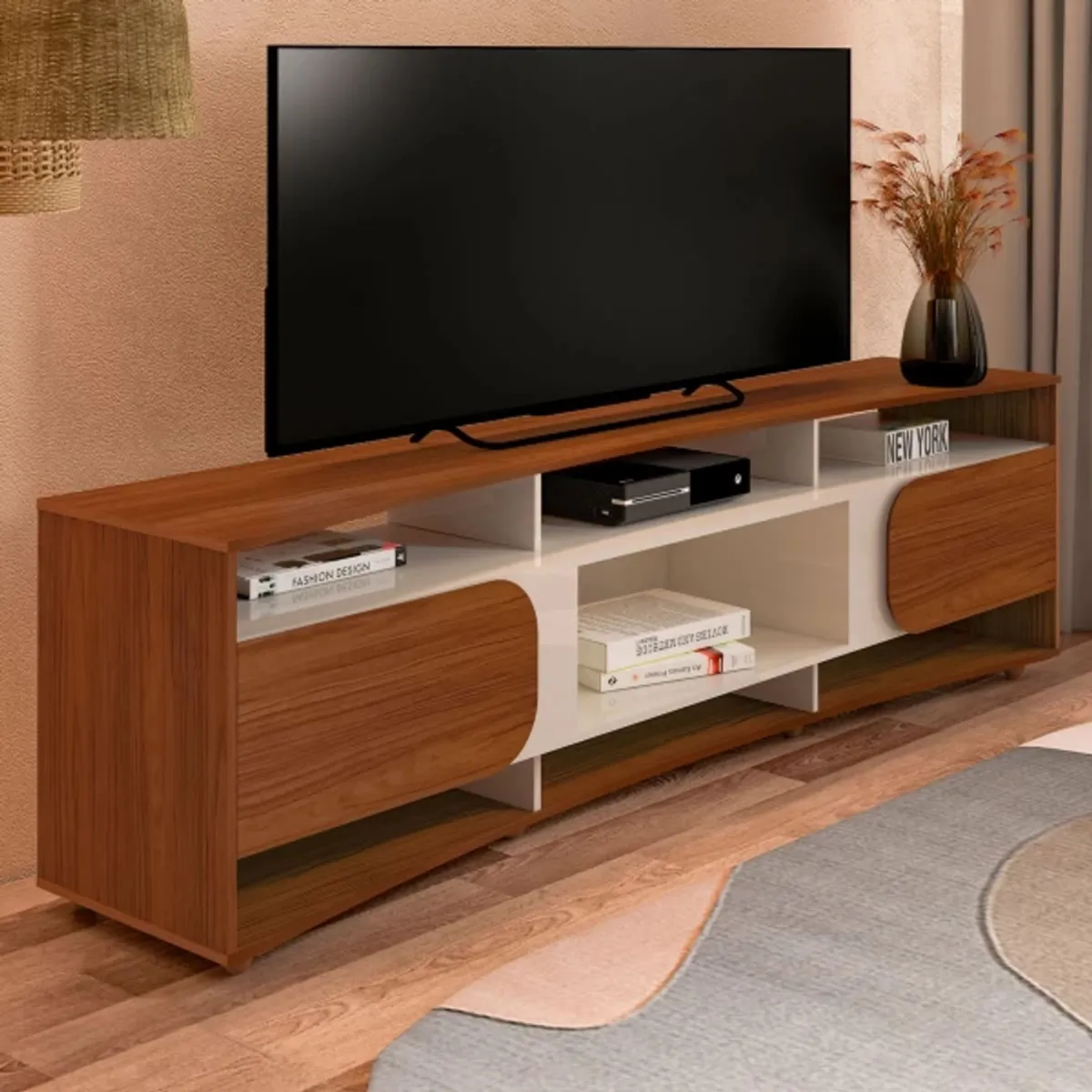 TU MESITA - Mesa Moderna de TV Maverik color MarrónBlanco 2 puertas TU MESITA