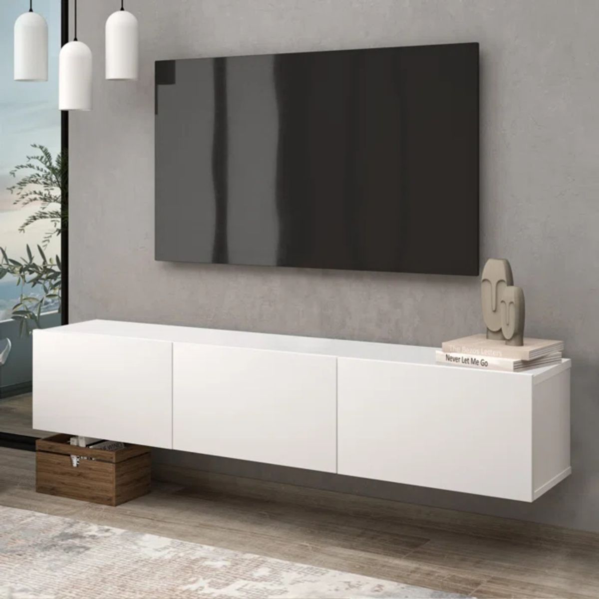 TU MESITA - Mesa de TV Flotante Aquiles color Blanco 3 puertas TU MESITA