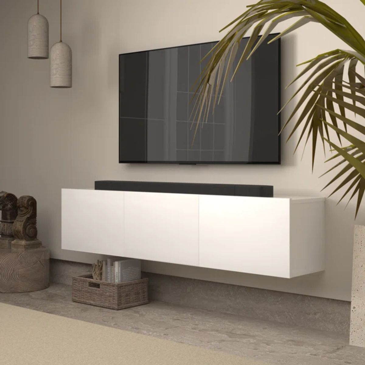 TU MESITA - Mesa de TV Flotante Aquiles color Blanco 3 puertas TU MESITA