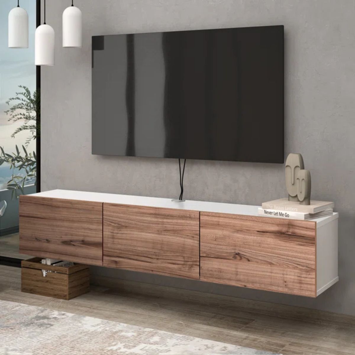 TU MESITA - Mesa de TV Flotante Aquiles color MarrónBlanco 3 puertas TU MESITA