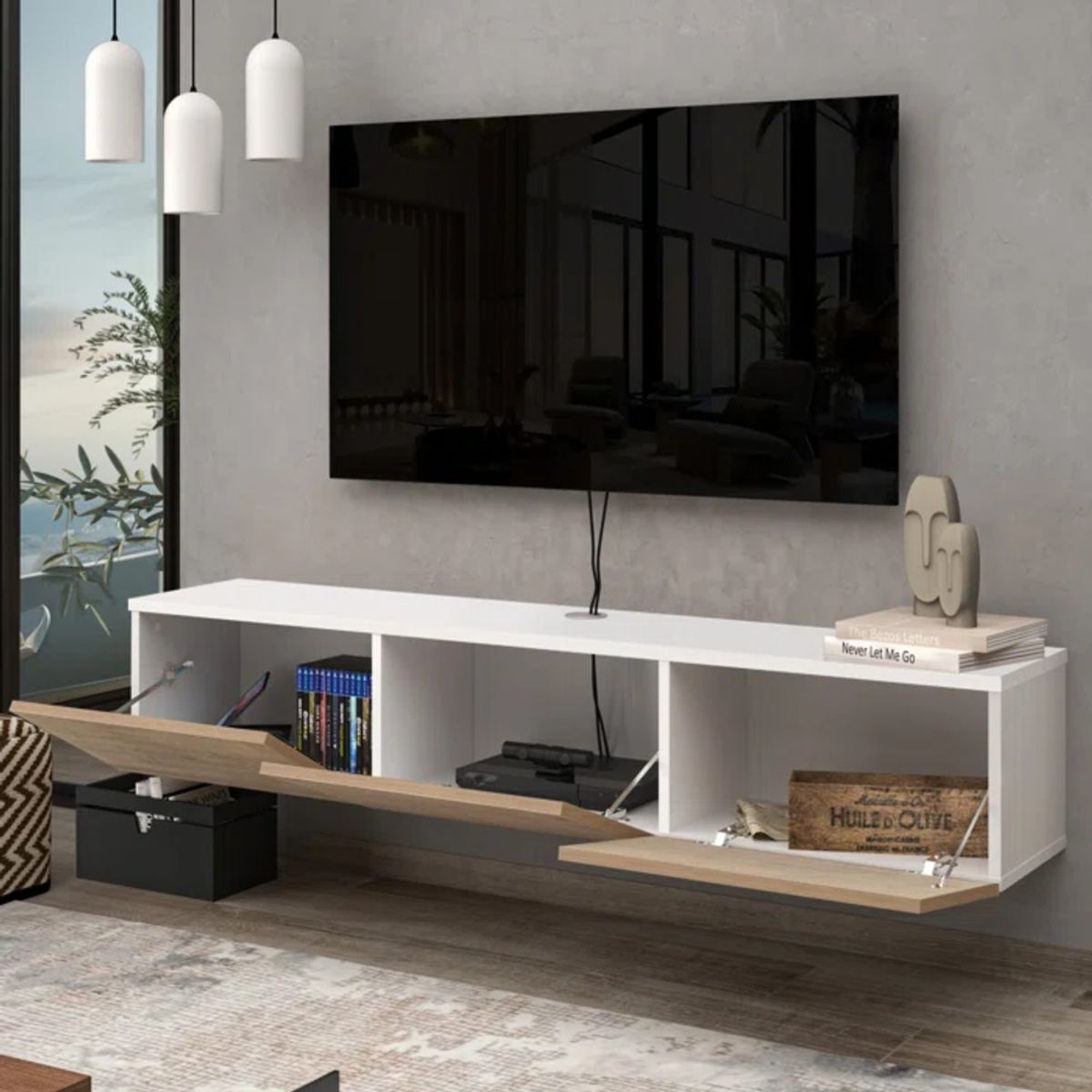 TU MESITA - Mesa de TV Flotante Aquiles color DunaBlanco 3 puertas TU MESITA