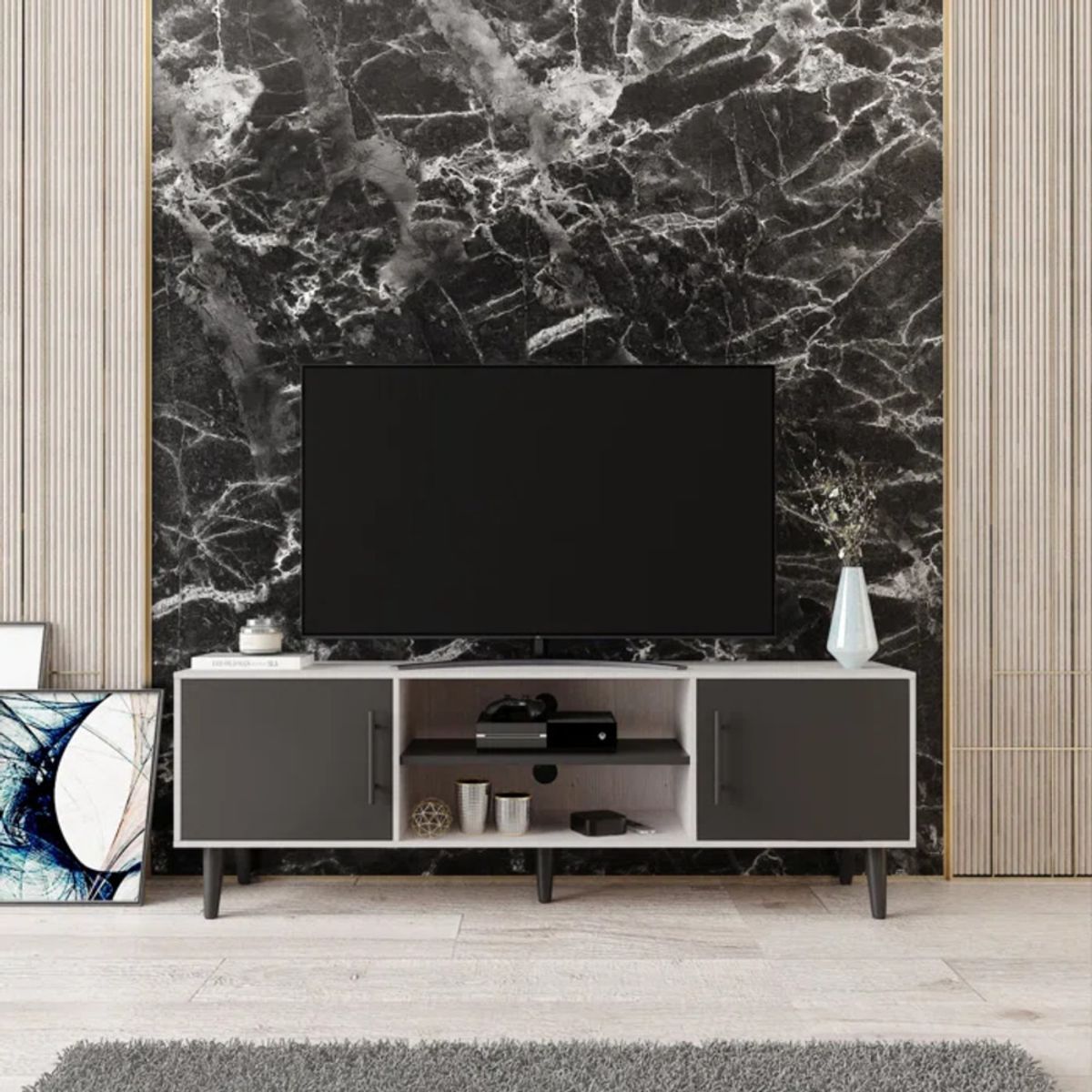 TU MESITA - Mesa de TV Clásica Miriam color BlancoNegro TU MESITA 2 puertas