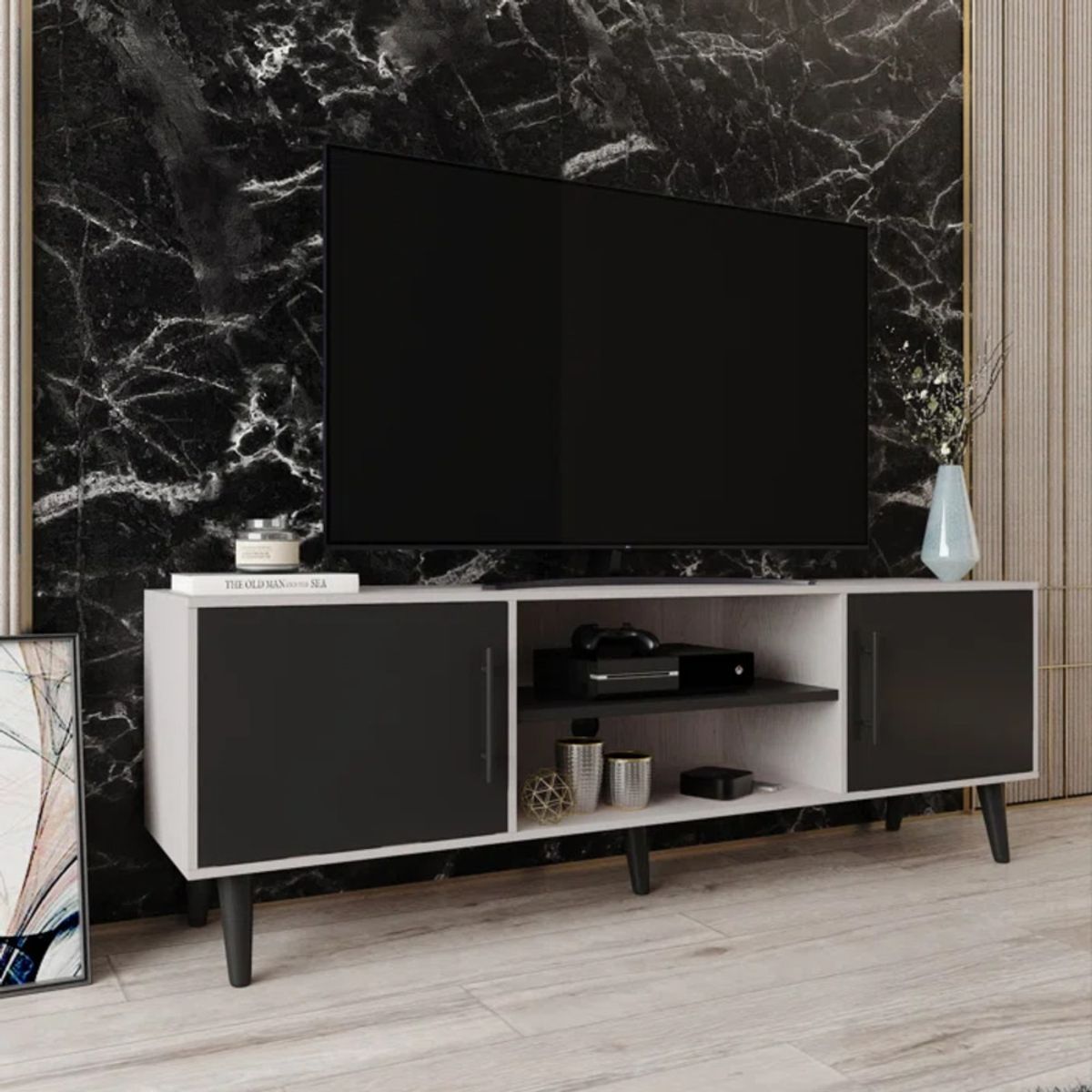 TU MESITA - Mesa de TV Clásica Miriam color BlancoNegro TU MESITA 2 puertas