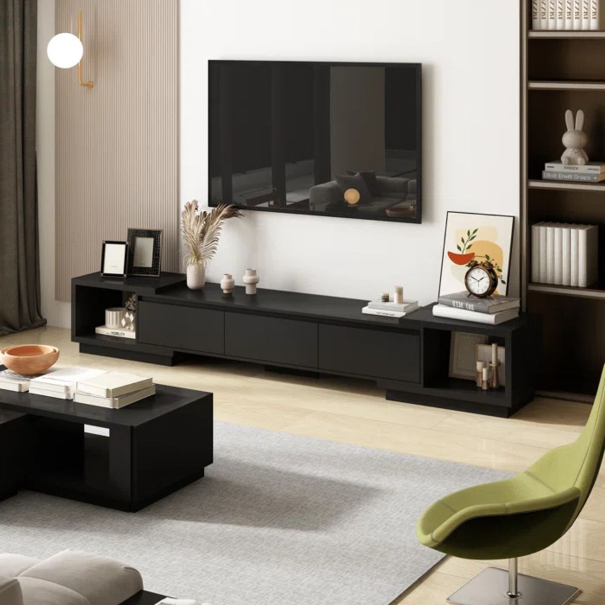TU MESITA - Mesa de TV Expandible Mallorca color Negro 3 cajones TU MESITA