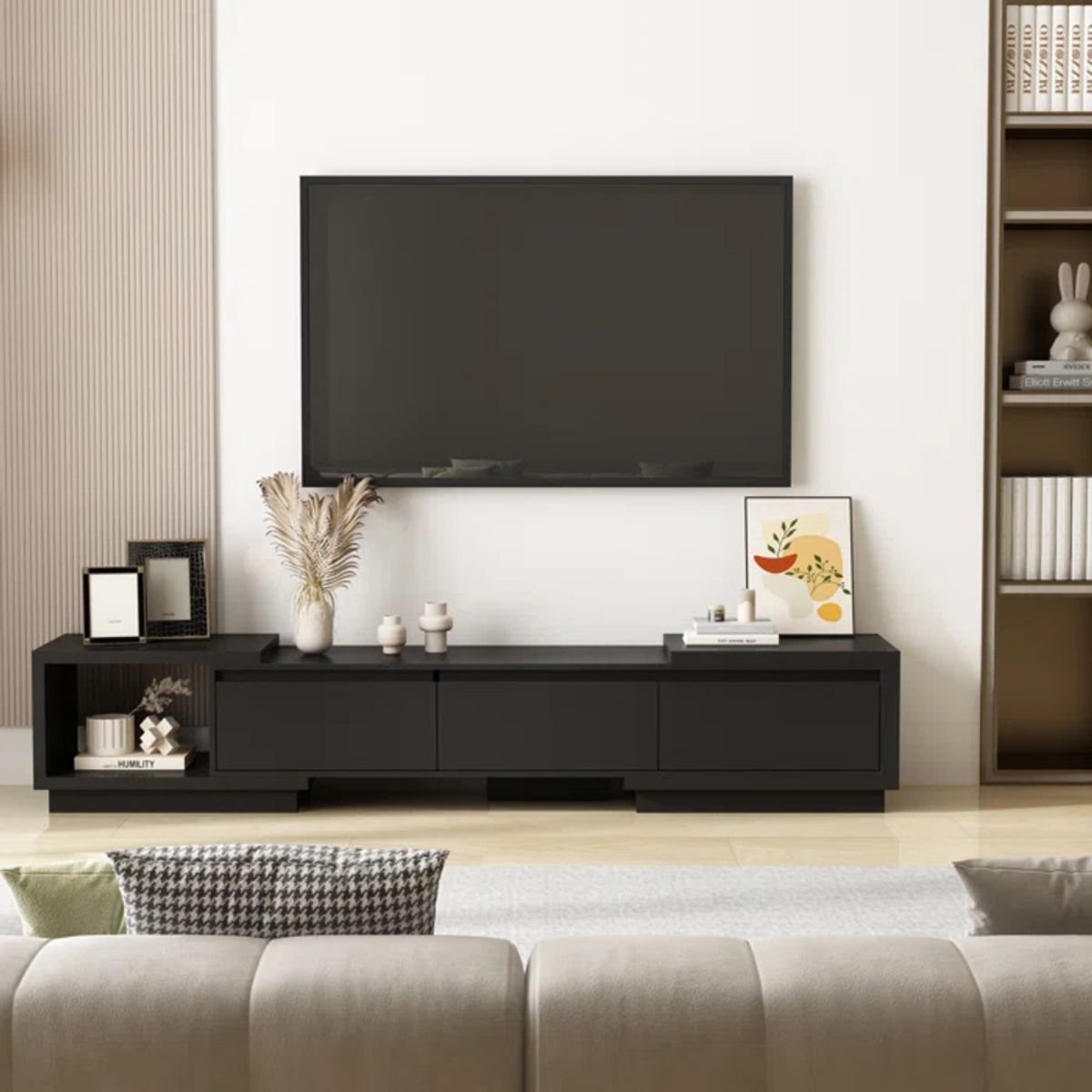 TU MESITA - Mesa de TV Expandible Mallorca color Negro 3 cajones TU MESITA