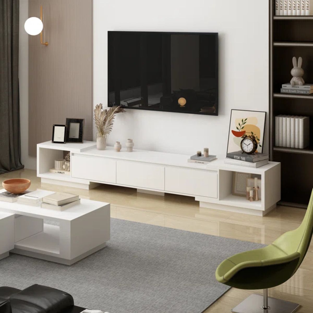 TU MESITA - Mesa de TV Expandible Mallorca color Blanco 3 cajones TU MESITA