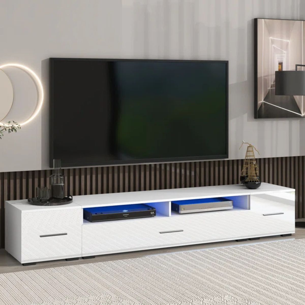 TU MESITA - Mesa de TV larga Roberta con luz LED color Blanco TU MESITA