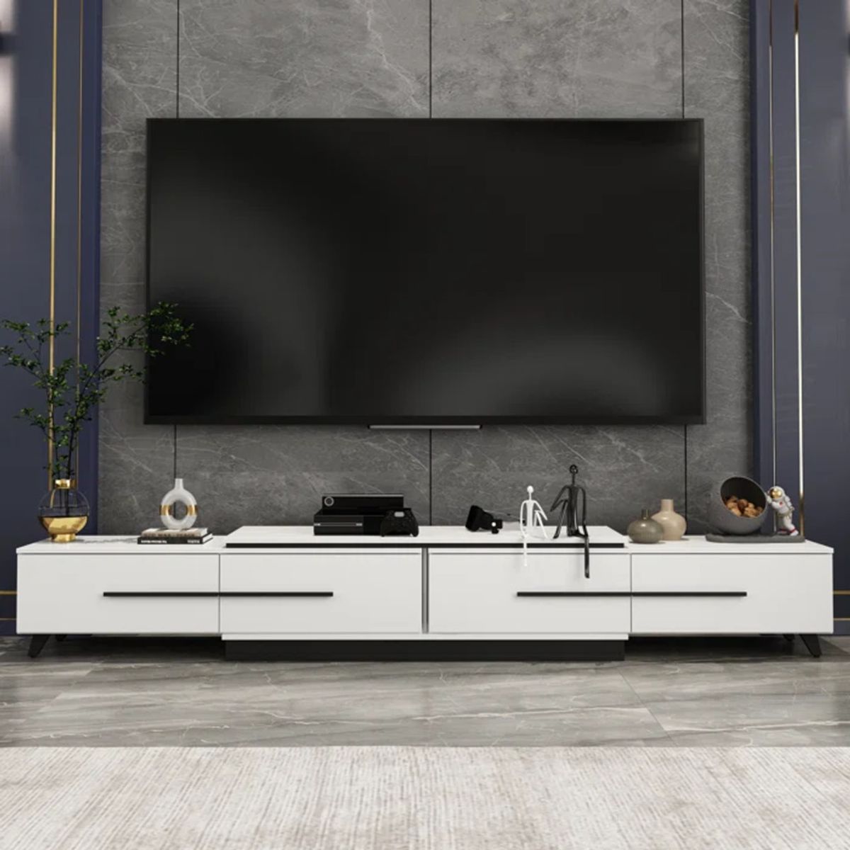 TU MESITA - Mesa de TV Expandible Royalty color Blanco 4 cajones TU MESITA