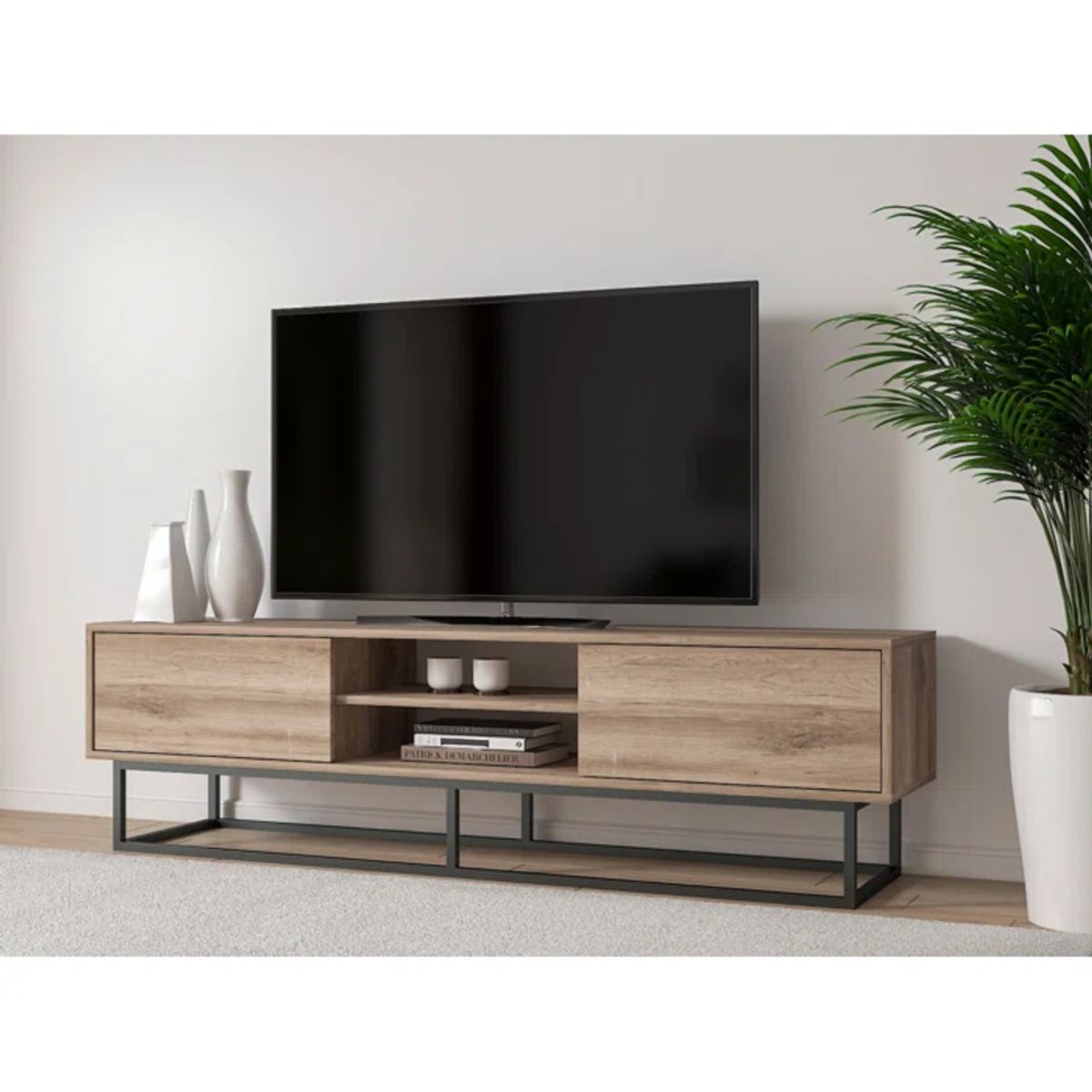 TU MESITA - Mesa de TV Industrial Misti color Roble 2 puertas TU MESITA