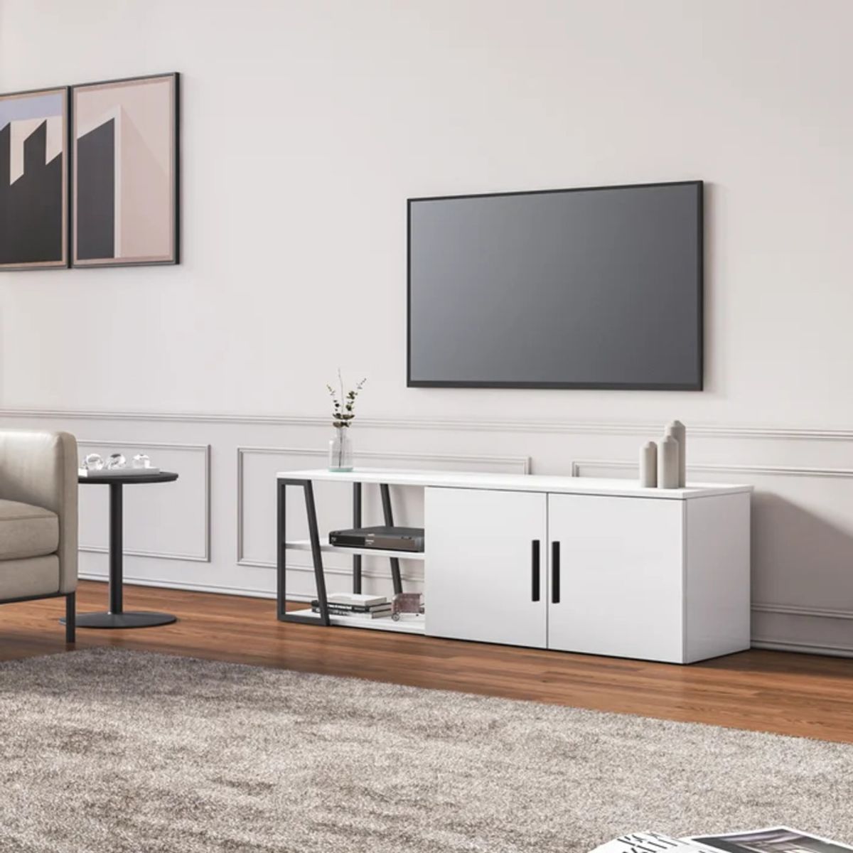 TU MESITA - Mesa de TV Moderna Rene color Blanco TU MESITA 2 puertas