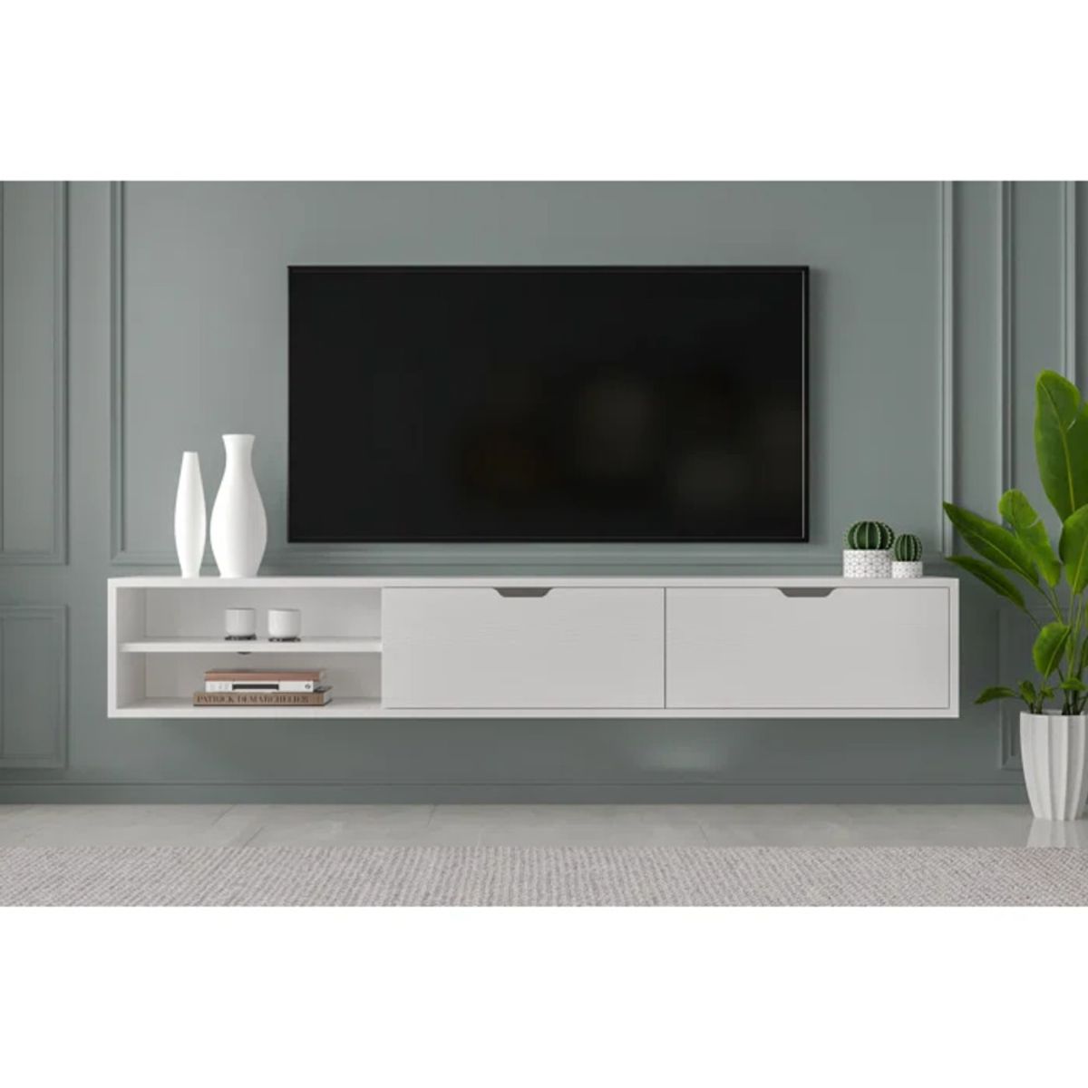 TU MESITA - Mesa de TV Flotante Piero color Blanco TU MESITA 2 puertas