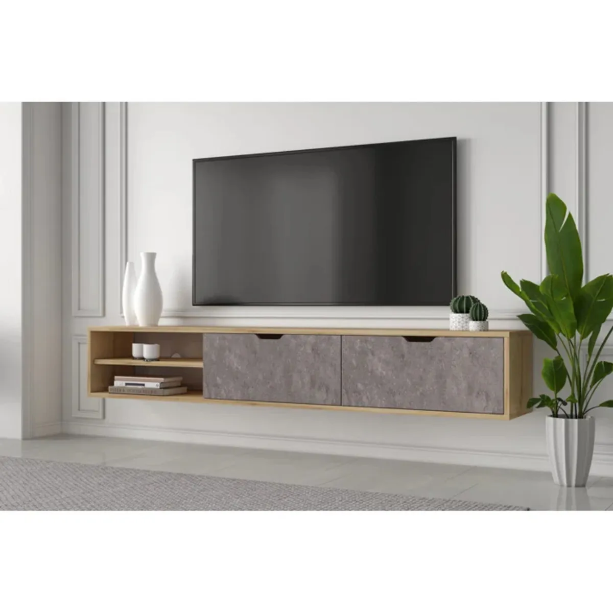 TU MESITA - Mesa de TV Flotante Piero color DunaGris TU MESITA 2 puertas