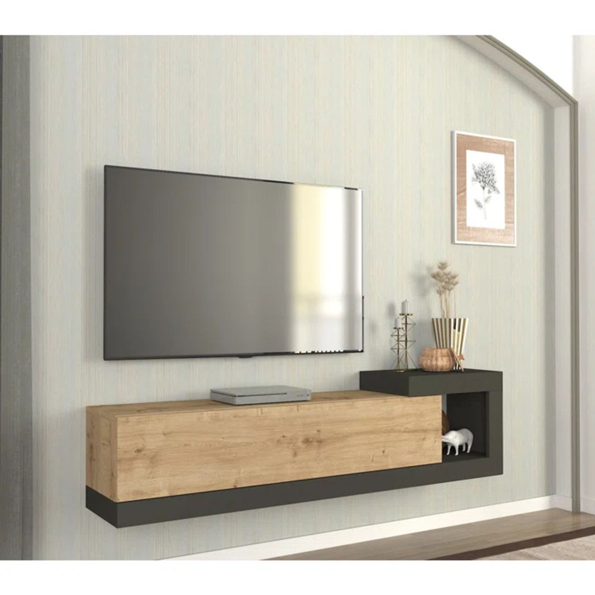 TU MESITA - Mesa Moderna de TV Flotante Pietro color DunaNegro TU MESITA