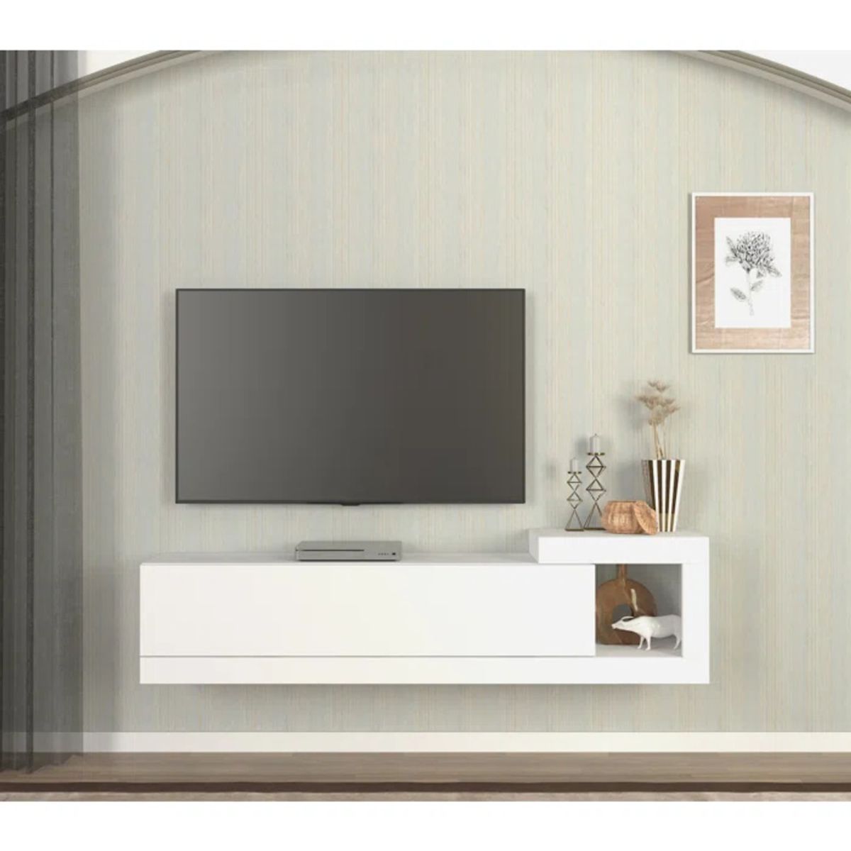 TU MESITA - Mesa Moderna de TV Flotante Pietro color Blanco TU MESITA