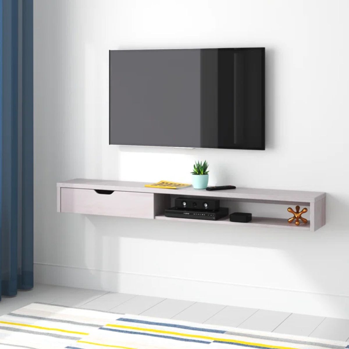 TU MESITA - Mesa de TV Flotante Pucca color Blanco 1 cajón TU MESITA