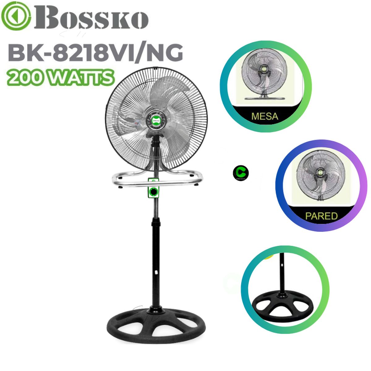 BOSSKO - VENTILADOR BOSSKO 3 EN 1 BK-8218VI NG / NEGRO X 2 UNIDADES