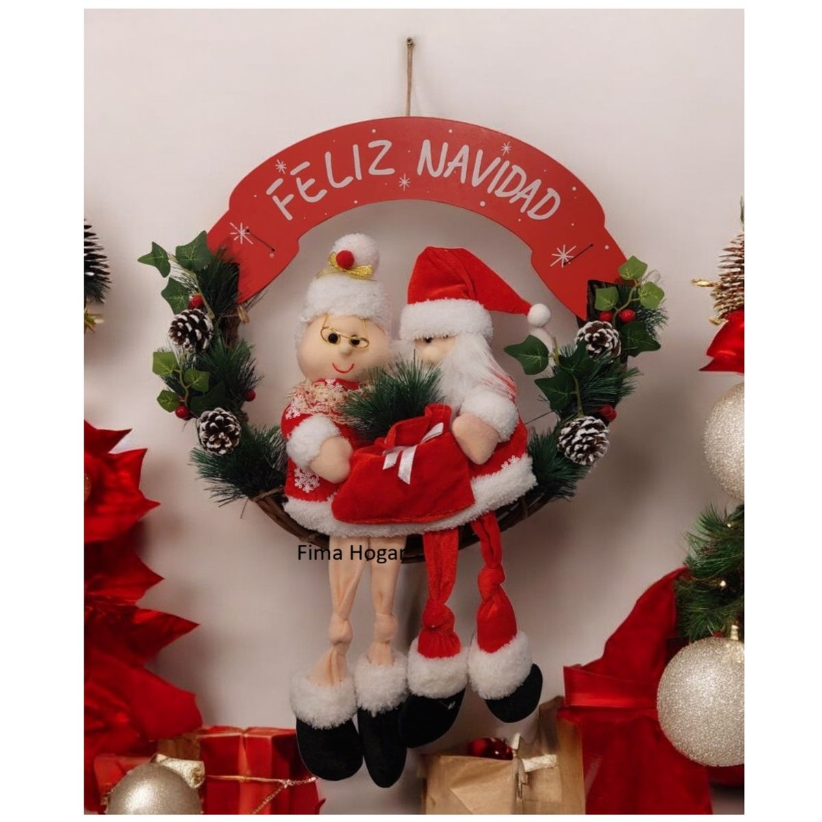 GENERICO - Corona de Navidad colgante para pared y puerta rojo y verde 45 cm