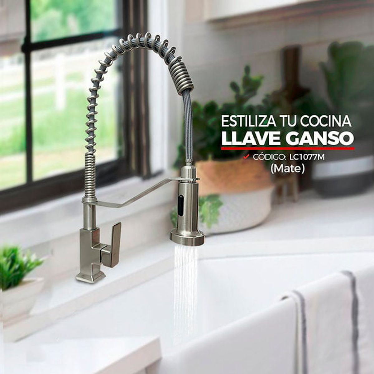 XM - LLAVE DE COCINA RESORTE SATINADO AL MUEBLE LC1077M