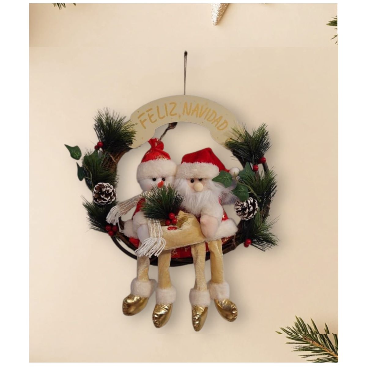 GENERICO - Corona de Navidad colgante para pared y puerta rojo y verde 45 cm