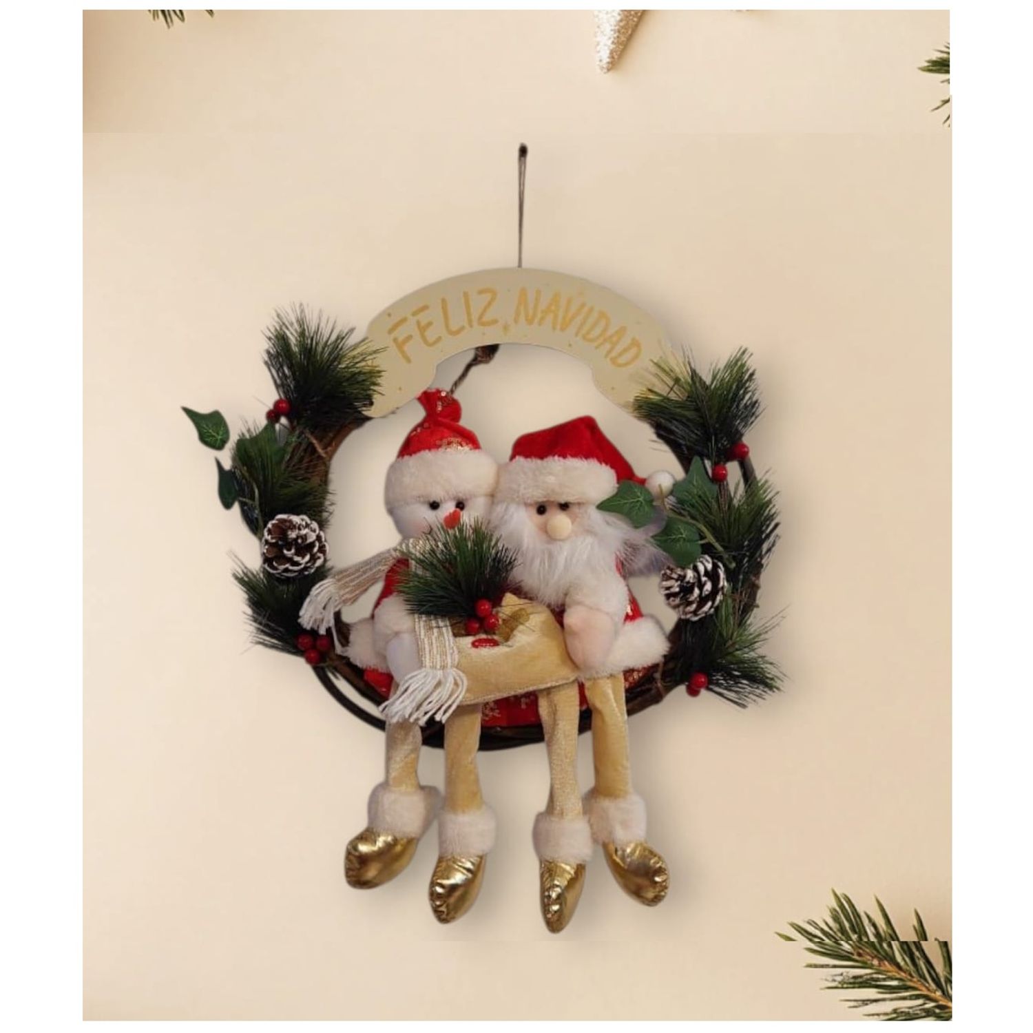 Corona Navideña Colgante, Decoración De 16 Pulgadas Para Puerta Delantera Corona Navidena Para Chimenea Muneca Pared De Accion De Gracias Al Aire Blesiy Corona De Puerta De Entrada