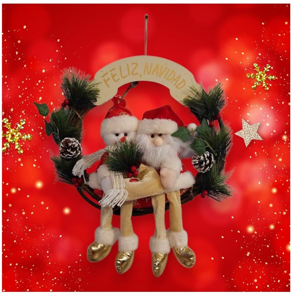 GENERICO - Corona de Navidad colgante para pared y puerta rojo y verde 45 cm