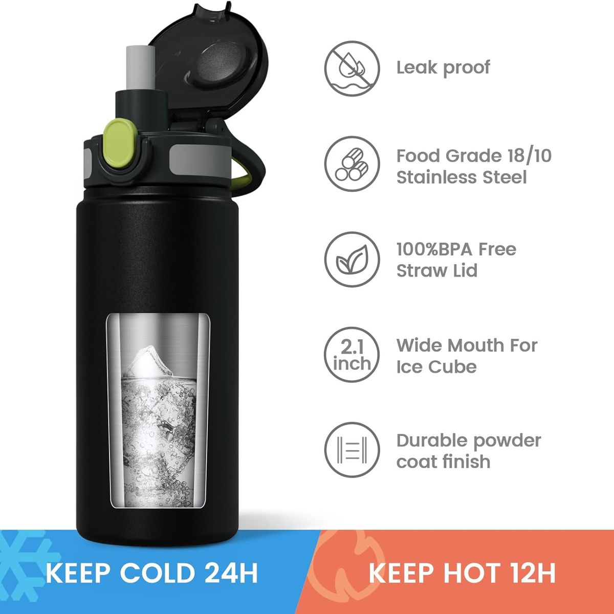 FJBOTTLE - FJBottle - Botella de acero con tapa de tritán 720ml - Negro