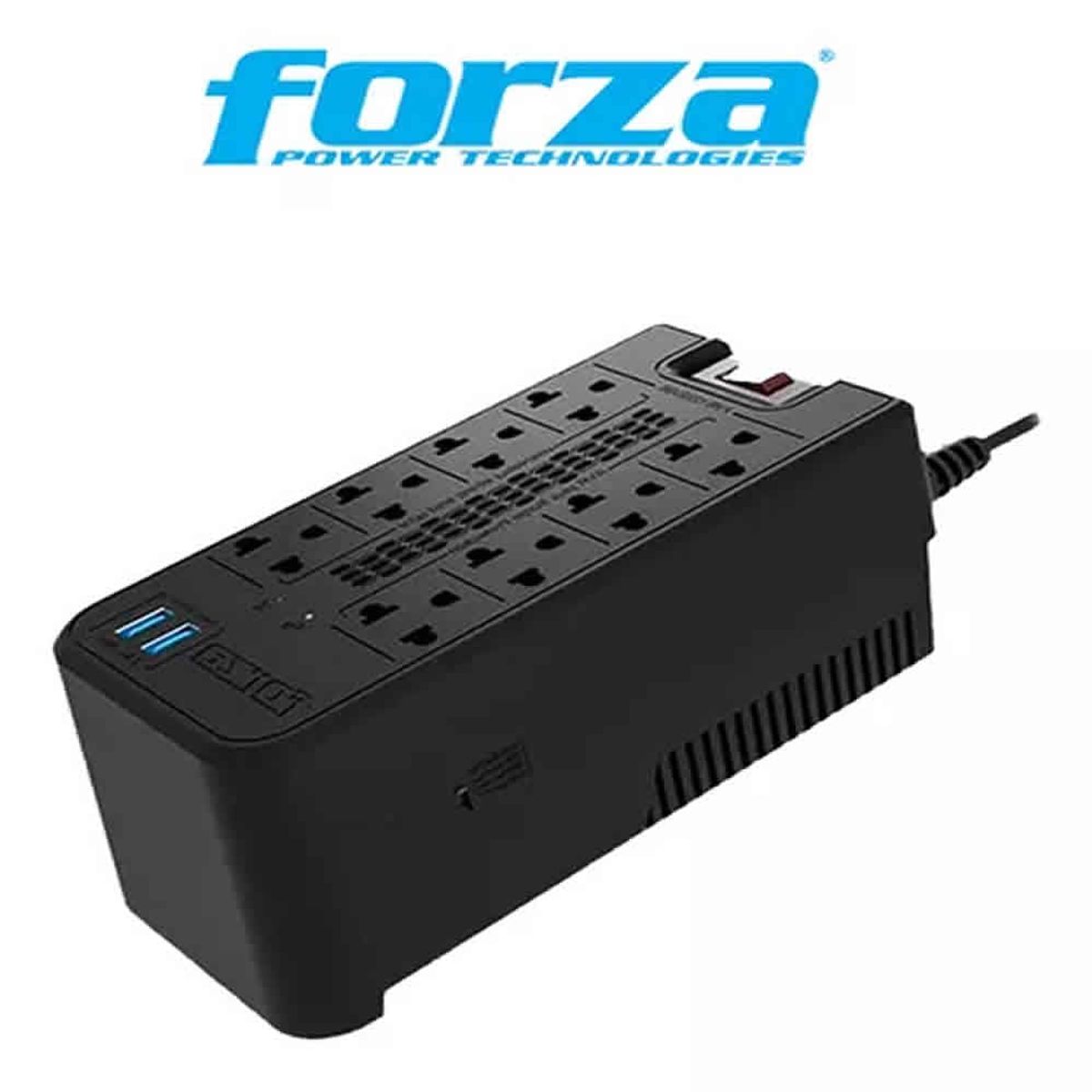 FORZA - ESTABILIZADOR FORZA FVR-1222 USB 1200VA/600W 8 TOMAS BLACK