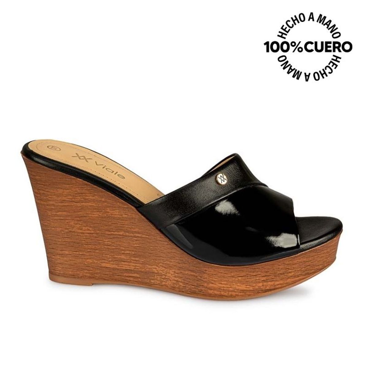 VIALE - Sandalia Slide Casual SOFI-2508 Negro Viale Cuero