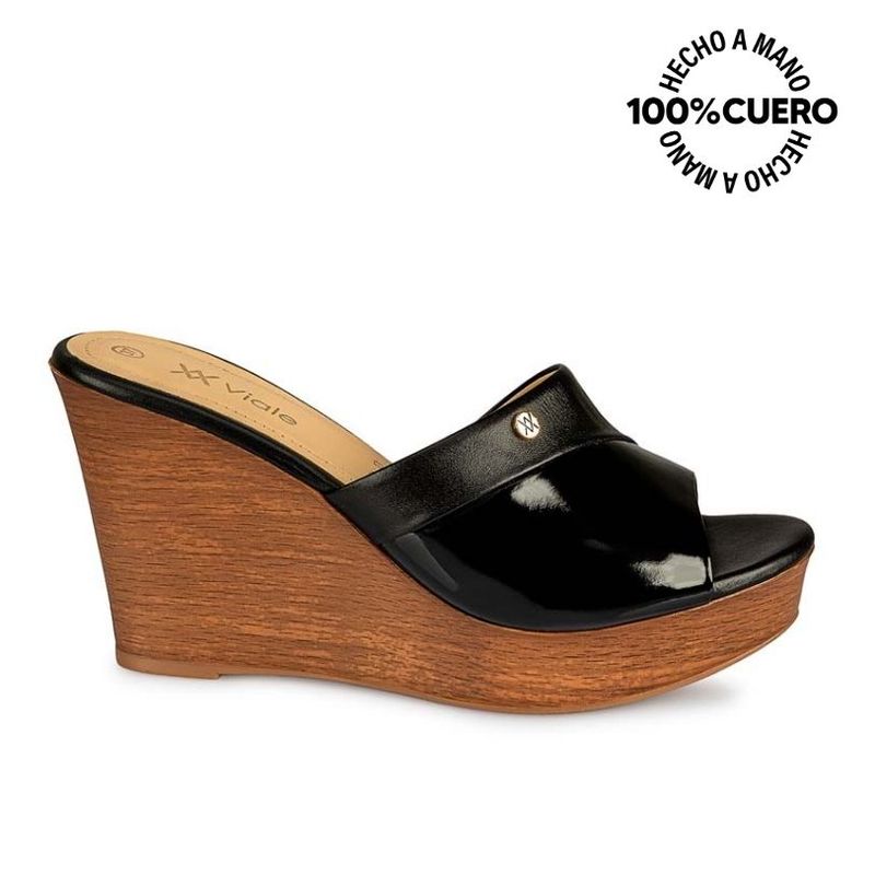 VIALE - Sandalia Slide Casual SOFI-2508 Negro Viale Cuero
