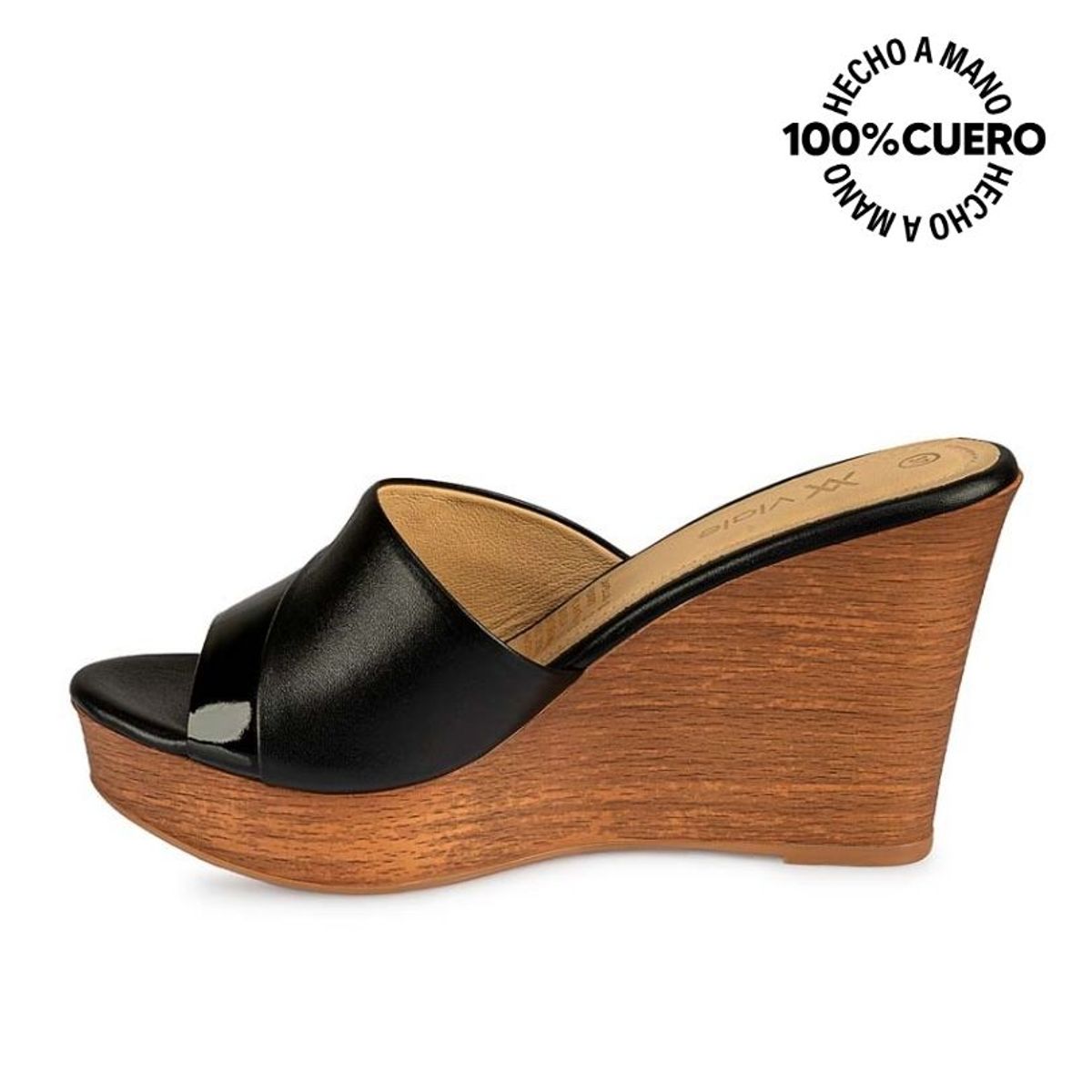 VIALE - Sandalia Slide Casual SOFI-2508 Negro Viale Cuero