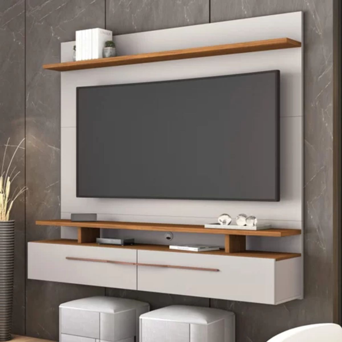 TU MESITA - Mueble completo para TV flotante 2 cajones Argos BlancoDuna TU MESITA