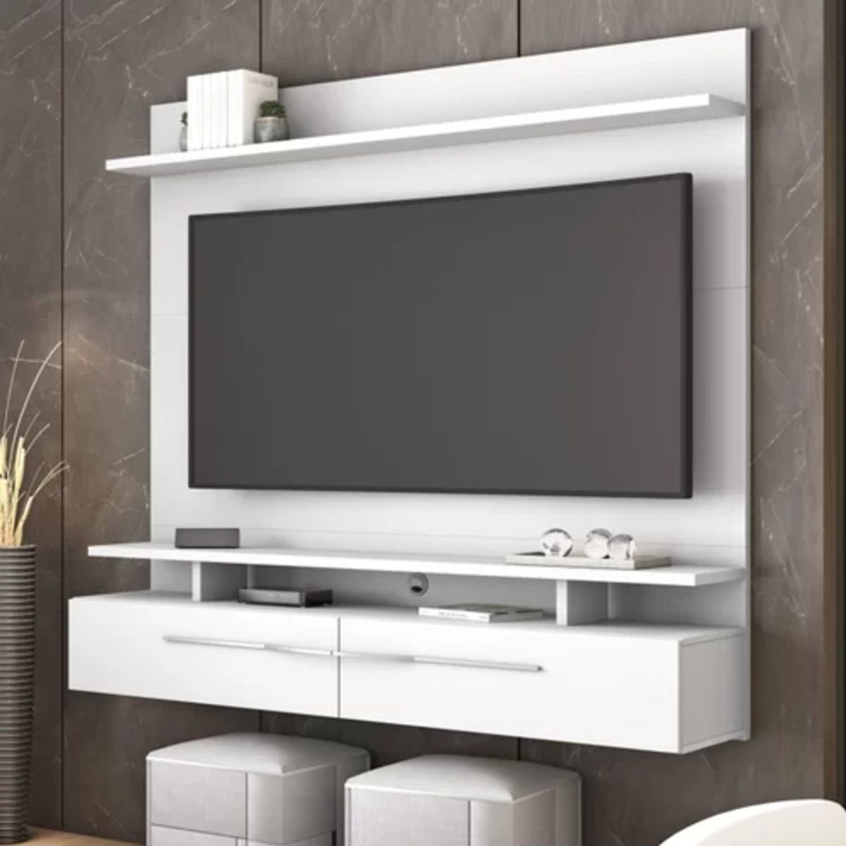 TU MESITA - Mueble completo para TV flotante 2 cajones Argos Blanco TU MESITA