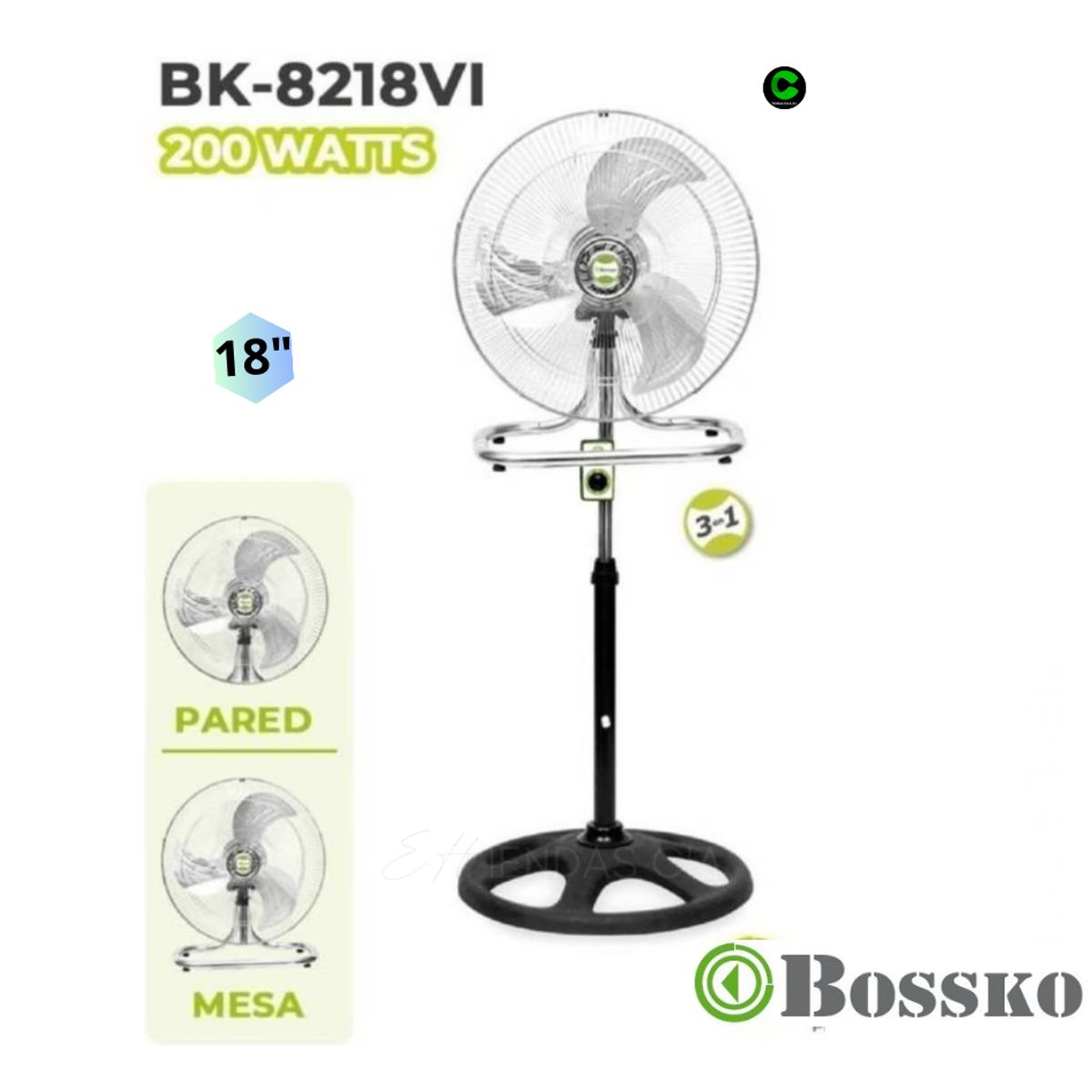 BOSSKO - VENTILADOR BOSSKO 3 EN 1 BK-8218VI / METAL
