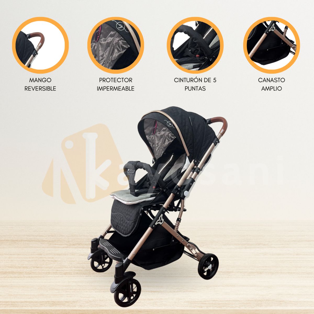 VOYAGE - Coche de Paseo Reversible para Bebés «GRECIA» Black