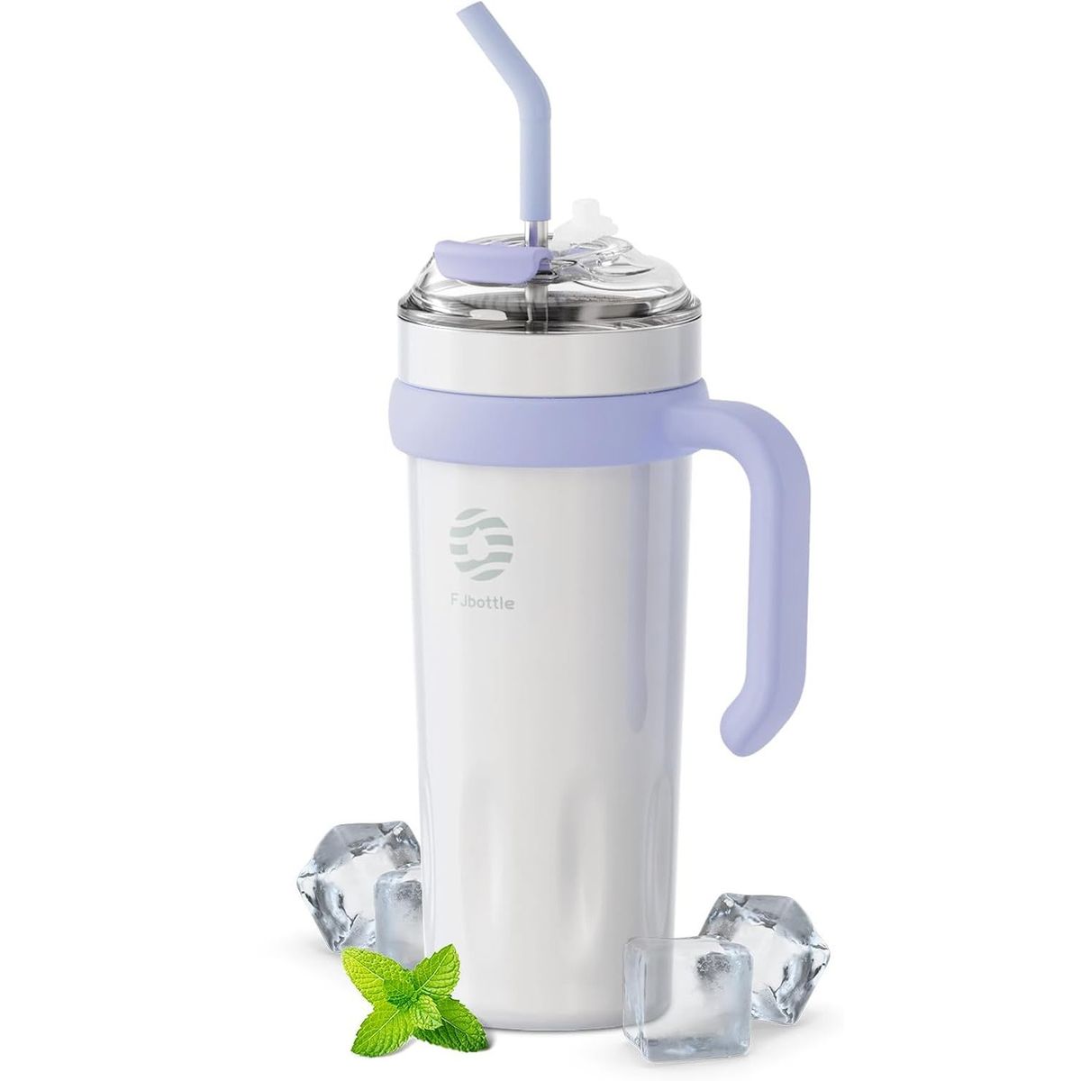 FJBOTTLE - FJBottle - Botella Mug con cañita Témico acero con tapa de tritán 40oz - Blanco