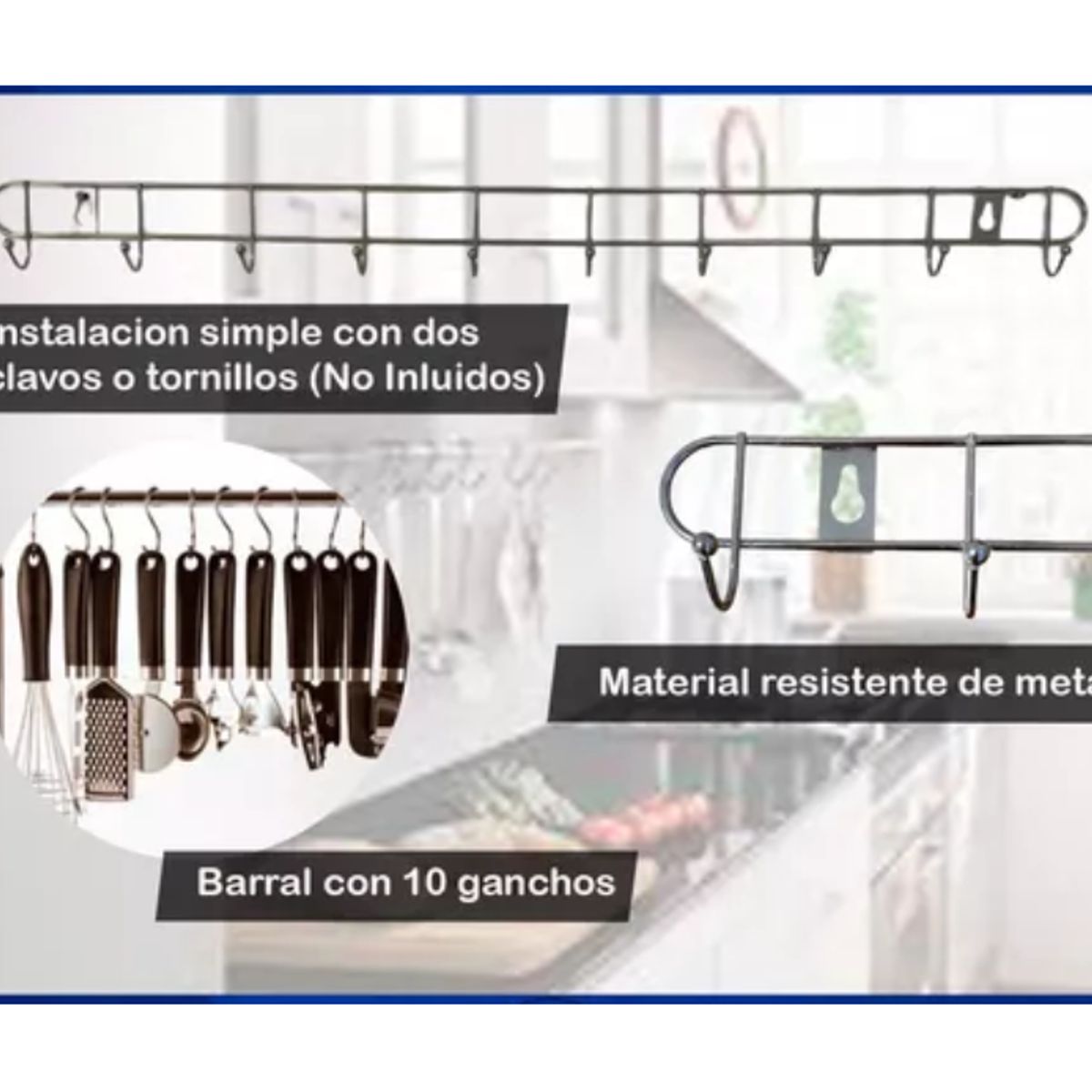 GENERICO - Organizador colgante Utensilios Cocina Baño Soporte 10 Ganchos